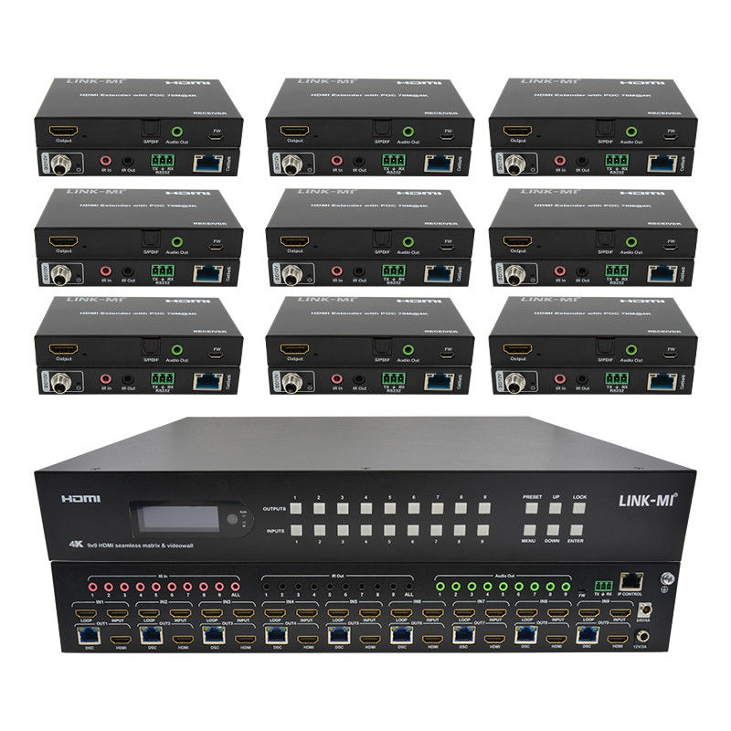 9x9 70M HDMI επεξεργαστής τοίχου βίντεο Hdmi Splitter 3x3 4K HDMI Matrix Extender