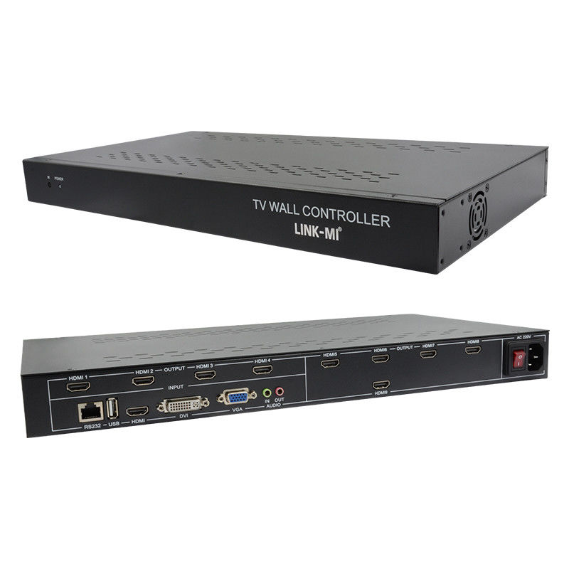 9 κανάλια HDMI Video Wall Controller 3X3 Ζουμ Υποτίτλοι Πολλαπλής οθόνης για διαφήμιση