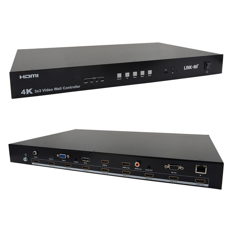 Ελεγκτής τοίχου βίντεο Ultra HD 4K HDMI DP 3x3 Επεξεργαστής τοίχου βίντεο VGA USB Type-C