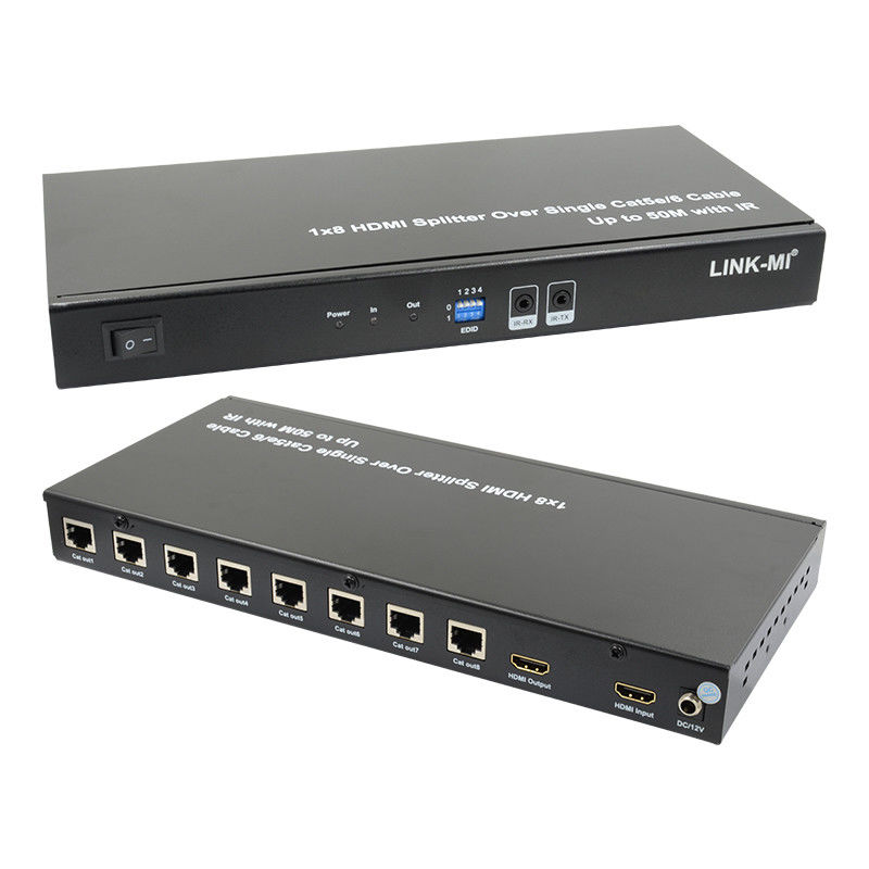 HDMI 50M 1X8 Splitter Over Cat5e 6 Υποστήριξη καλωδίου 3D IR 1080P 8 θύρες HDMI Splitter