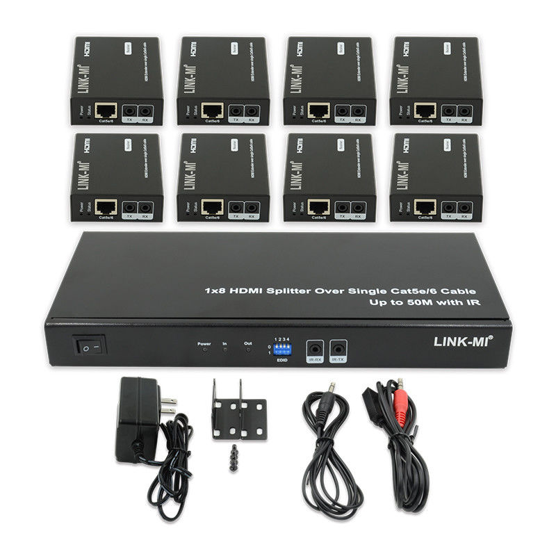 HDMI 50M 1X8 Splitter Over Cat5e 6 Υποστήριξη καλωδίου 3D IR 1080P 8 θύρες HDMI Splitter