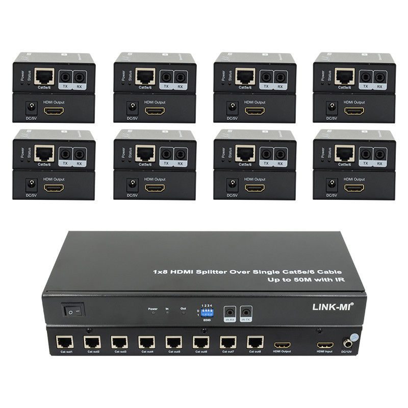 HDMI 50M 1X8 Splitter Over Cat5e 6 Υποστήριξη καλωδίου 3D IR 1080P 8 θύρες HDMI Splitter