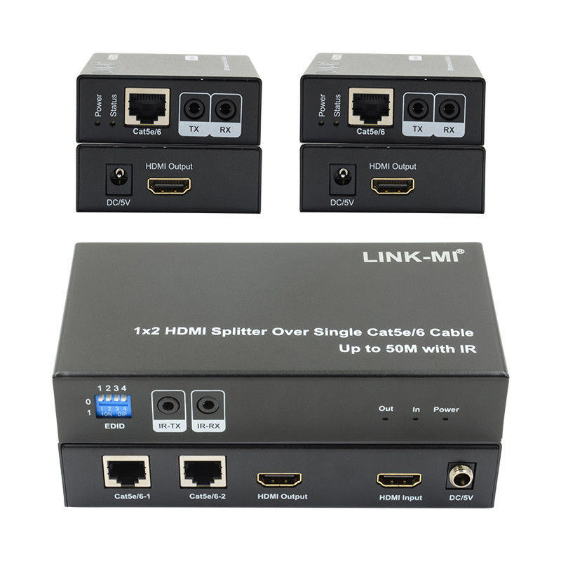 1X2 50M 4K HDMI Splitter Over Cat5e/6 Υποστήριξη καλωδίου 3D IR Cascading για 4 στρώματα