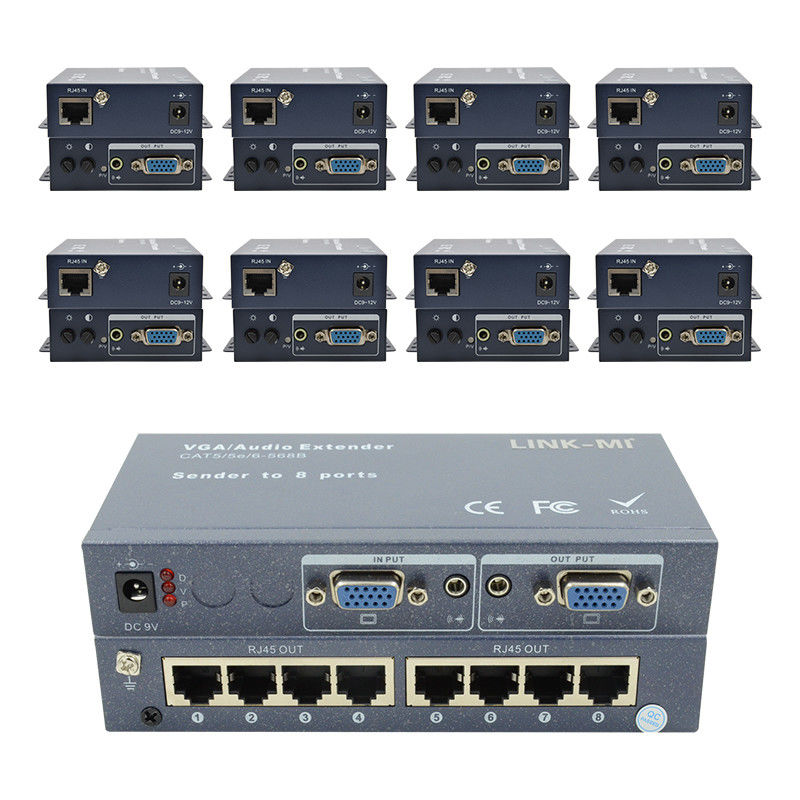100m 200m 300m 1/8 VGA Splitter 1X8 Επεκτάτης 1 έως 8 Επεκτάτης βίντεο ήχου