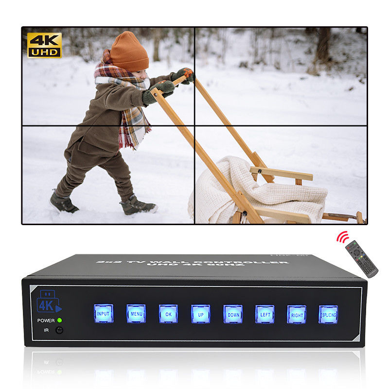 IR τηλεχειριστήριο 4K HDMI επεξεργαστής τοιχώματος βίντεο 2X2 για 4 τηλεοράσεις UHD 4K 60Hz LED τοίχος βίντεο