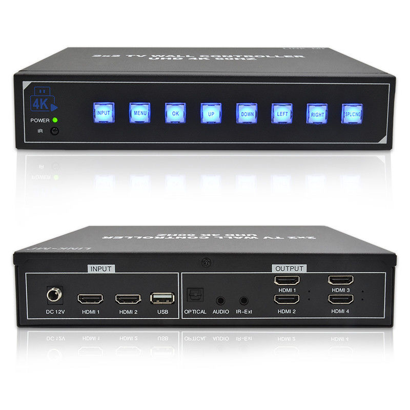 4K HDMI επεξεργαστής τοιχώματος βίντεο 2X2 Υποστηρίζει οθόνη USB για 4 τηλεοράσεις UHD 4K 60Hz LED τοίχος βίντεο